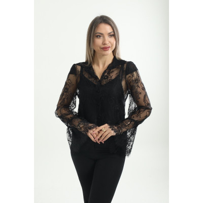 İç top detaylı dantel transparan bluz